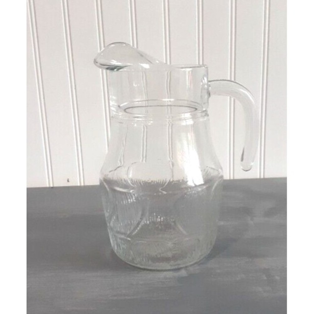 Vintage Clear Textured 7 Cup Glass‎ Pitcher with Ice Lip
